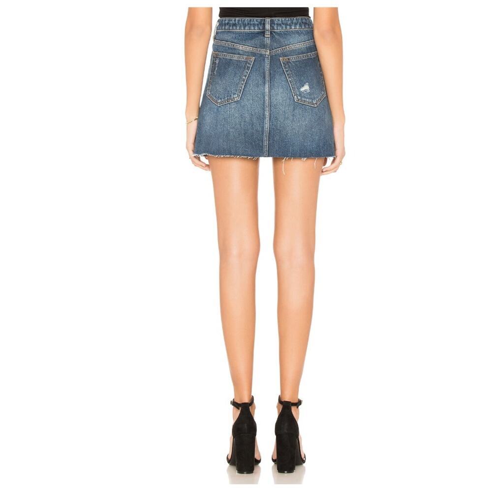 Free People A-Line Denim Distressed Mini Skirt Button Fly Jean Skirt Women US 26 - Picture 8 of 9